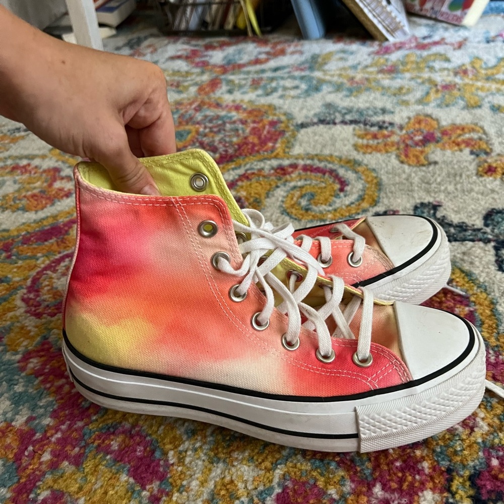 Ink and orange tie dye converse
